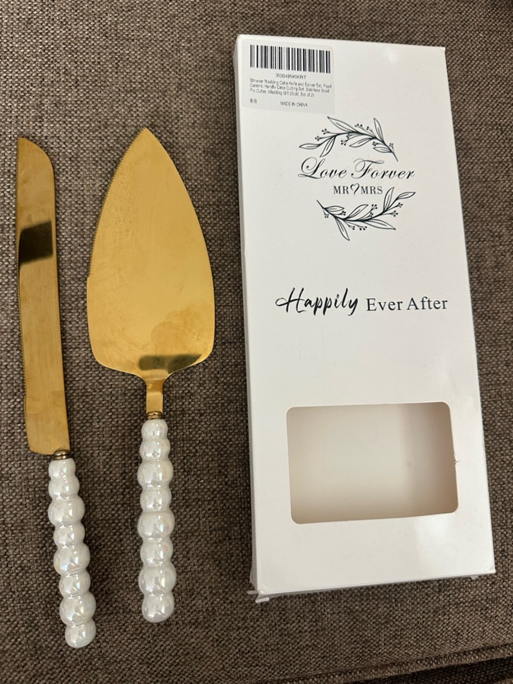 Gold Pearl Handle Cake Server Set
